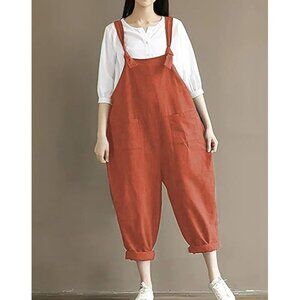 Aedvoouer Women's Jumpsuit Overalls Plus 2XL Wide Leg Loose Baggy Bib Pants Red
